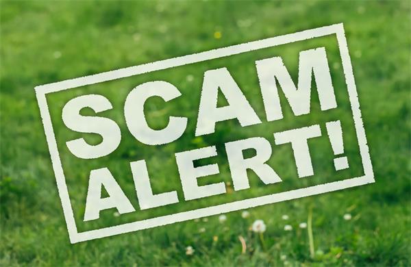 Green picture with white lettering that says: Scam Alert